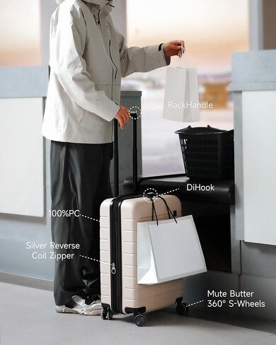LUGGEX Carry On Luggage with Spinner Wheels - 20 inch Hardshell Suitcases - Accelerate Access with DiHook, Handy Pouch, TSA lock, Black in Saudi Arabia