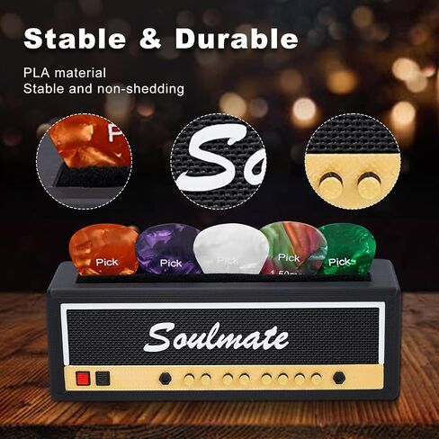 Black Guitar Pick Holder Organizer - حالة تخزين متينة للغيتار مع 6 اختيارات غيتار مجانية ، مربع عرض إكسسوارات الغيتار المدمجة للموسيقيين وعشاق الموسيقى in Saudi Arabia