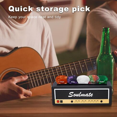 Black Guitar Pick Holder Organizer - حالة تخزين متينة للغيتار مع 6 اختيارات غيتار مجانية ، مربع عرض إكسسوارات الغيتار المدمجة للموسيقيين وعشاق الموسيقى in Saudi Arabia