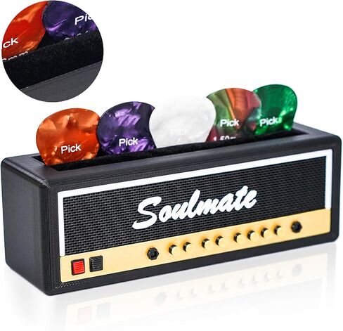 Black Guitar Pick Holder Organizer - حالة تخزين متينة للغيتار مع 6 اختيارات غيتار مجانية ، مربع عرض إكسسوارات الغيتار المدمجة للموسيقيين وعشاق الموسيقى in Saudi Arabia