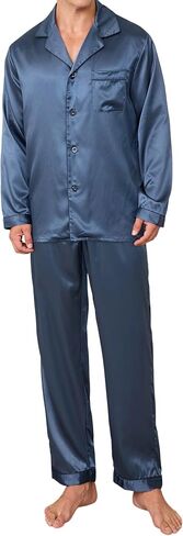 jupitersecret mens حرير الساتان بيجاما مجموعة طويلة الأكمام الزر أسفل PJS مجموعة 2 قطعت ملابس النوم مع جيوب in Kuwait