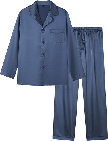 jupitersecret mens حرير الساتان بيجاما مجموعة طويلة الأكمام الزر أسفل PJS مجموعة 2 قطعت ملابس النوم مع جيوب in Kuwait