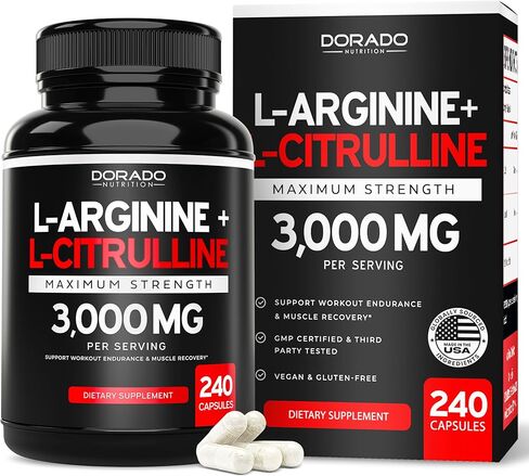 L Arginine L Citrulline Supplement Powder (3g) Nitric Oxide Booster Powder - L-Citrulline Supplements for Men & Women - Stamina, Performance & Endurance for Workouts - Vegan Safe & USA Made in Kuwait