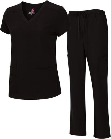 Natural Uniforms Women's Cool Stretch V-Neck Top and Cargo Pant Scrub Set with Regular and Petite Sizes in Saudi Arabia