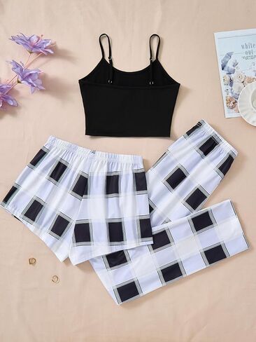 Milumia Women's 3 Pieces Pajamas Cami Top and Plaid Shorts Pants Pj Sets Sleepwear in Saudi Arabia