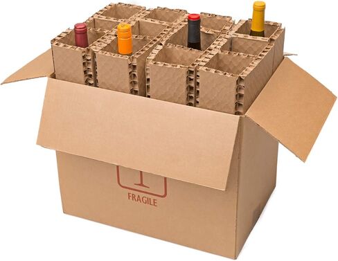 U-Haul Corrugated 12 Bottle Wine Shipping, Moving, & Packing Kit - Includes a 17-7/8" x 12-1/8" x 14-1/2" Box & Corrugated Protection Inserts in Kuwait