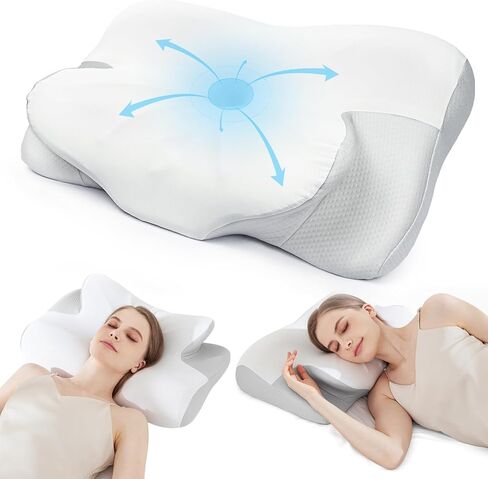 Cervical Neck Pillow, Ice Silk Throw Pillow Covers - Ergonomic Memory Foam Pillow for Neck Pain Relief, Cooling Contour Pillow for Adults, Side Back & Stomach Sleepers in Saudi Arabia