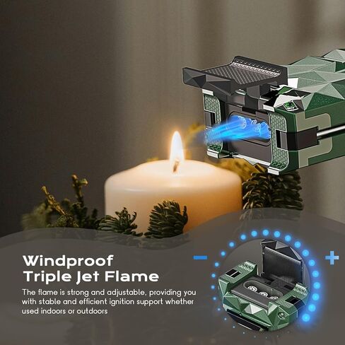 5-in-1 Torch Lighter, with V-Cutter, Triple Jet Flames, Holder, Punch, Draw Enhancer Tool, Multifunctional Accessories, Gifts for Men, Windproof Refillable Butane Lighter for Travel, Candles, Outdoors in Saudi Arabia