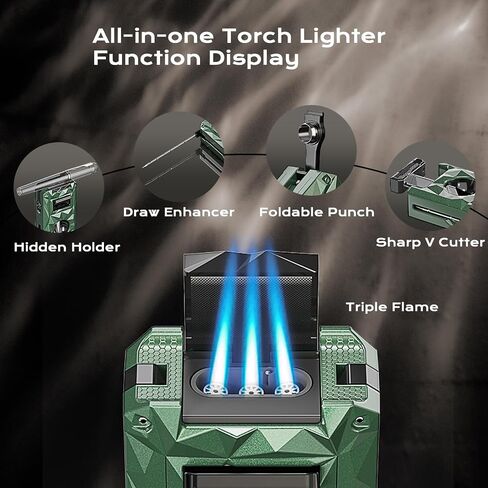 5-in-1 Torch Lighter, with V-Cutter, Triple Jet Flames, Holder, Punch, Draw Enhancer Tool, Multifunctional Accessories, Gifts for Men, Windproof Refillable Butane Lighter for Travel, Candles, Outdoors in Saudi Arabia