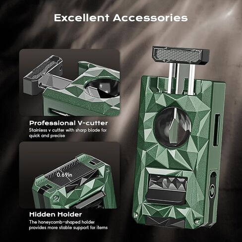 5-in-1 Torch Lighter, with V-Cutter, Triple Jet Flames, Holder, Punch, Draw Enhancer Tool, Multifunctional Accessories, Gifts for Men, Windproof Refillable Butane Lighter for Travel, Candles, Outdoors in Saudi Arabia