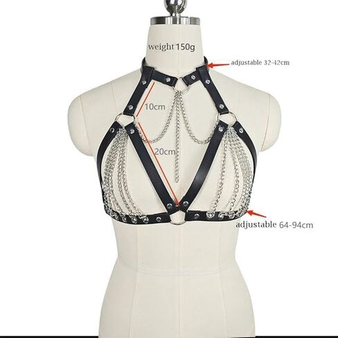 Gothic Bra Fashion Harness,Punk Leather Harness Strap for Ladies Body Chain Chest Chain Chest Straps Layered Chest Chain Bra Cagestyle Shoulder Strap,Adjustable Jewelry Accessory in Saudi Arabia