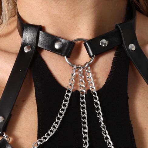 Gothic Bra Fashion Harness,Punk Leather Harness Strap for Ladies Body Chain Chest Chain Chest Straps Layered Chest Chain Bra Cagestyle Shoulder Strap,Adjustable Jewelry Accessory in Saudi Arabia