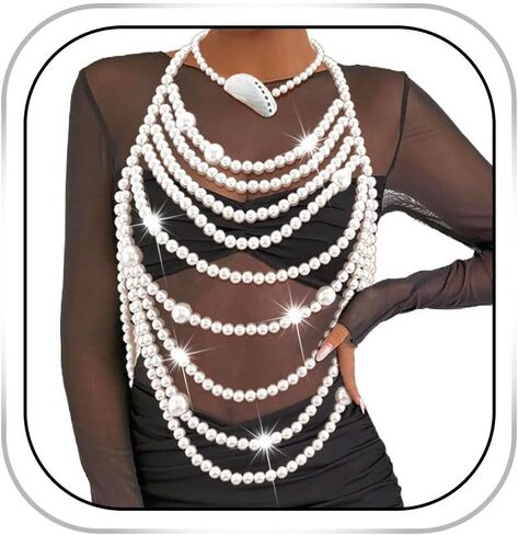 Pearl Body Chain Top Pearls Bra Chain Body Jewelry for Women Seashell Necklace Pearl Shoulder Chain Summer Beach in Saudi Arabia