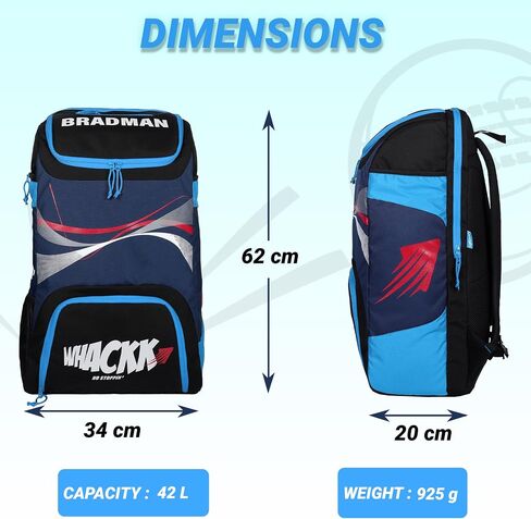 Whackk Bradman Cricket Kitbag للشباب | Player Edition 2 Bat Pocket Shoe Pocket | شركات كبيرة كبيرة تناسب 15.5 بوصة وسادة الساق | in Saudi Arabia