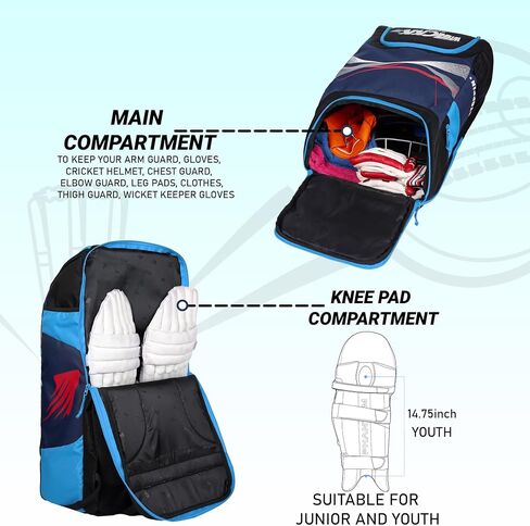 Whackk Bradman Cricket Kitbag للشباب | Player Edition 2 Bat Pocket Shoe Pocket | شركات كبيرة كبيرة تناسب 15.5 بوصة وسادة الساق | in Saudi Arabia