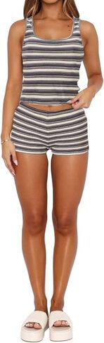 Hafailia Shorts Set Women 2 Piece Outfits - Stripe Casual Y2K Two Pc Sleeveless Tank Crop Tops and Skinny Booty Shorts Sets in Saudi Arabia