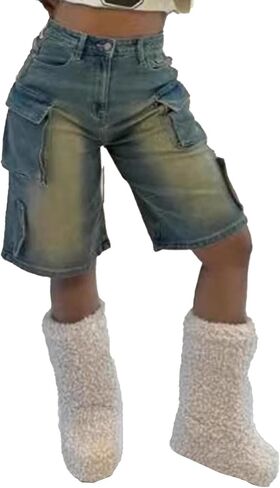 Famnbro Womens Cargo Jean Shorts High Waisted Straight Leg Summer Denim Shorts Jorts with Pockets in Saudi Arabia