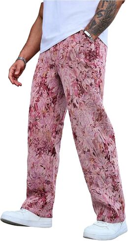 Men's Floral Pants Vintage Boho Pant Hippie Drawstring Waist Vacation Straight Leg Trousers with Pockets Streetwear in Saudi Arabia