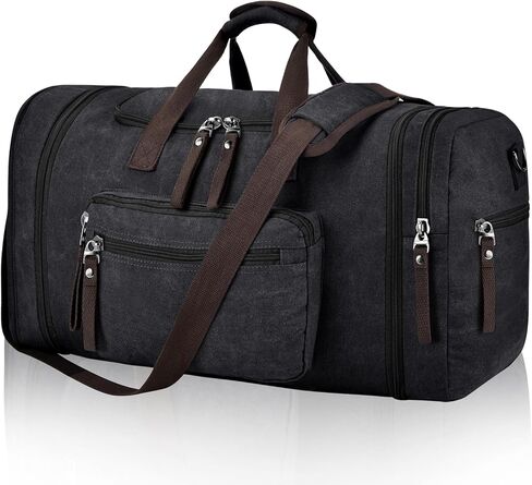 Felipe Varela Duffle Bag for Men, Canvas Expandable Duffel Bag for Travel, Mens Carry On Luggage Bags Traveling Weekender Gym Overnight Duffel Bags for Airplanes, Black in Kuwait