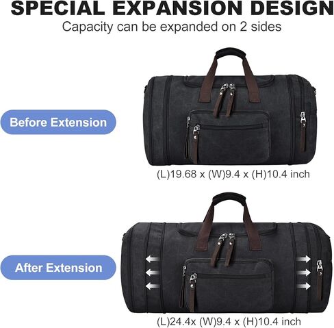 Felipe Varela Duffle Bag for Men, Canvas Expandable Duffel Bag for Travel, Mens Carry On Luggage Bags Traveling Weekender Gym Overnight Duffel Bags for Airplanes, Black in Kuwait