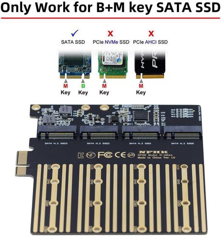 NFHK DUAL SATA NGFF KEY B+M SSD إلى PCI-E 1x اللوحة الأم محول سطح المكتب SSD بطاقة JMB582 2280 in Saudi Arabia