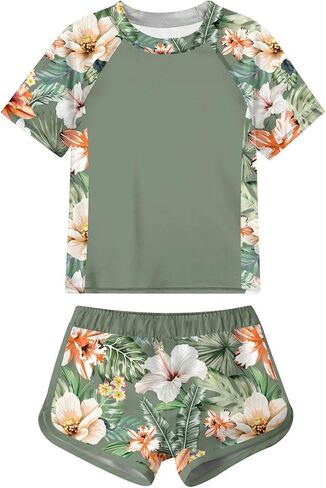 Idgreatim Girls Rashguard Swimsuit 2 Piece Short Sleeve Bathing Suit UPF 50+ Sun Proction Swimwear Size 8-16T in Kuwait