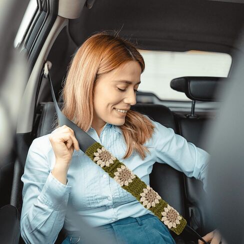 Crochet Automotive Seat Belt Cover Pad, Sunflower Car Interior for Women, Cute Seatbelt Shoulder Pads Cushions, Boho Granny Square Crochet Accessories 2 PCS (72-Sunflower) in Saudi Arabia