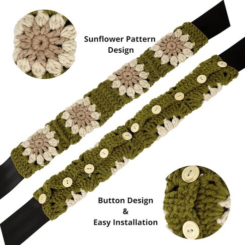 Crochet Automotive Seat Belt Cover Pad, Sunflower Car Interior for Women, Cute Seatbelt Shoulder Pads Cushions, Boho Granny Square Crochet Accessories 2 PCS (72-Sunflower) in Saudi Arabia