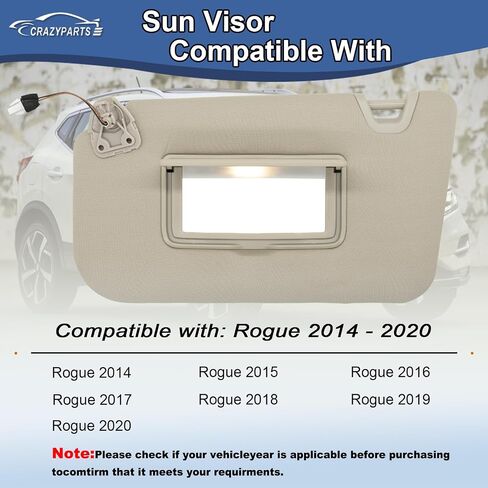 Driver Side Sun Visor Compatible with Nissan Rogue X-Trail 2014-2020 Sun Shade with Light Replacement 96401-4BA1D Color: Beige in Kuwait