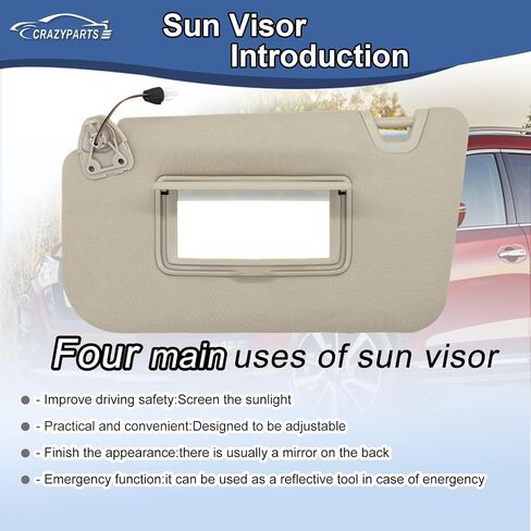 Driver Side Sun Visor Compatible with Nissan Rogue X-Trail 2014-2020 Sun Shade with Light Replacement 96401-4BA1D Color: Beige in Kuwait
