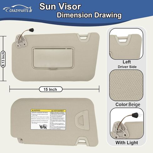 Driver Side Sun Visor Compatible with Nissan Rogue X-Trail 2014-2020 Sun Shade with Light Replacement 96401-4BA1D Color: Beige in Kuwait