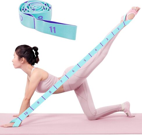 11 Loops Stretch band - Yoga, Pilates, Ballet, and Physical Therapy Stretching strap for Flexibility, Leg Stretching, and Exercise - Durable Stretching equipment for Dance and Fitness in Saudi Arabia