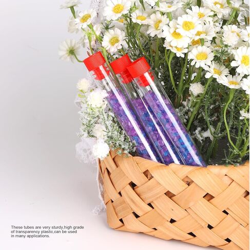 Teenitor 50 Pack أنابيب اختبار بلاستيكية واضحة مع أغطية زرقاء ، 16 × 100 مم ، ختم جيد للخرز بذور المجوهرات مسحوق التوابل السائل تجربة عيد ميلاد هالوين in Saudi Arabia
