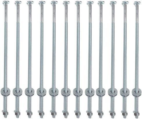 3/8-inch x 12-inch Threaded Carriage Bolts Fasteners with Nuts and Washers - 12-Pack in Saudi Arabia