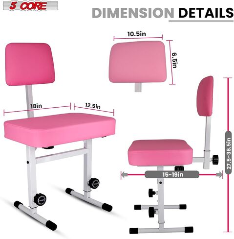 5 Core Piano Bench 3 بوصة مبطنة ببراز W -Backrest Backrest موسيقي كبير كرسي الكرسي المقعد القابل للتعديل مع Nonslip Rubber Foot in Kuwait