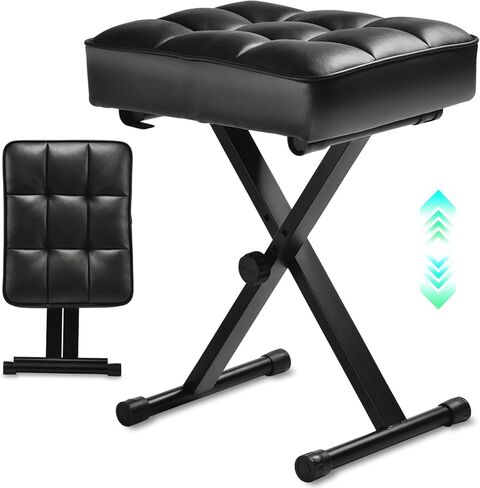 Keyboard Bench Adjustable Piano Stool - Extra Comfortable Piano Bench with High Rebound Sponge Cushion,No Deformation,Superior Support,X-Style Portable Foldable Piano Chair, 3 Height Adjustment(Black) in Saudi Arabia