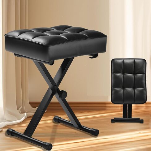 Keyboard Bench Adjustable Piano Stool - Extra Comfortable Piano Bench with High Rebound Sponge Cushion,No Deformation,Superior Support,X-Style Portable Foldable Piano Chair, 3 Height Adjustment(Black) in Saudi Arabia