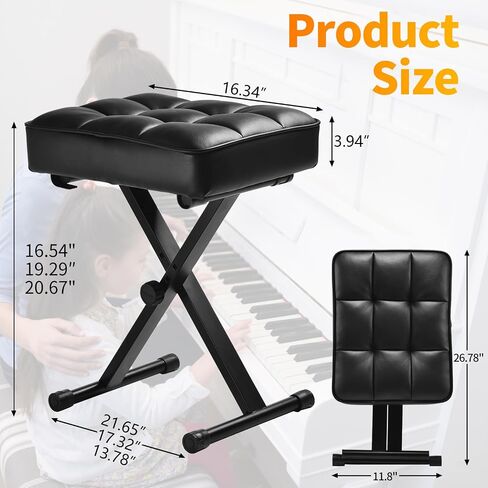 Keyboard Bench Adjustable Piano Stool - Extra Comfortable Piano Bench with High Rebound Sponge Cushion,No Deformation,Superior Support,X-Style Portable Foldable Piano Chair, 3 Height Adjustment(Black) in Saudi Arabia