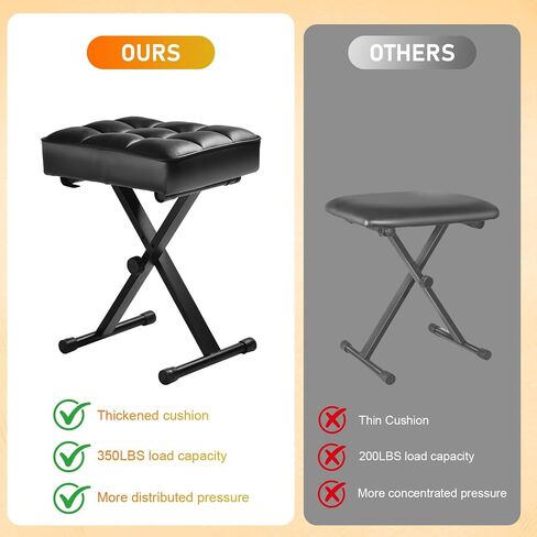 Keyboard Bench Adjustable Piano Stool - Extra Comfortable Piano Bench with High Rebound Sponge Cushion,No Deformation,Superior Support,X-Style Portable Foldable Piano Chair, 3 Height Adjustment(Black) in Saudi Arabia