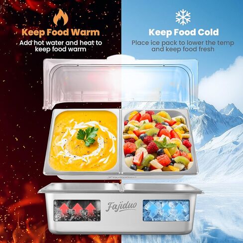 Countertop Ice Food Serving Display Container, Spice Display Salad Dressing Cooler, Stainless Steel Food Serving Tray Buffet Condiment Dispenser with Clear Roll Top Cover in Kuwait