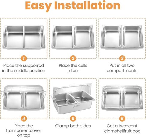 Countertop Ice Food Serving Display Container, Spice Display Salad Dressing Cooler, Stainless Steel Food Serving Tray Buffet Condiment Dispenser with Clear Roll Top Cover in Kuwait