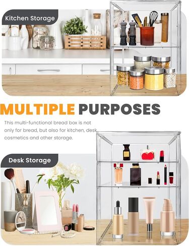Bread Box,Large Bread Boxs for Kitchen Countertop - 4 Layers Adjustable Bread Storage Container,Clear Boxes for Kitchen Counter, Breads Box Airtight,Bread Holder,Perfect for Bagel Muffins（transparent） in Kuwait