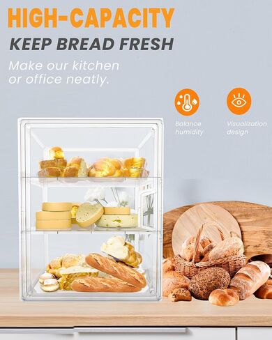 Bread Box,Large Bread Boxs for Kitchen Countertop - 4 Layers Adjustable Bread Storage Container,Clear Boxes for Kitchen Counter, Breads Box Airtight,Bread Holder,Perfect for Bagel Muffins（transparent） in Kuwait