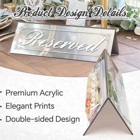 12 Pcs 6" x 2" Silver Reserved Table Signs, Mirrored Double Sided Table Tent Signs with Suede Cloth, Reservation Seat Indicators for Wedding Restaurant Party in Saudi Arabia