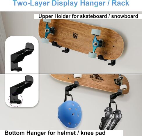 Cosmos 2 Pcs Snowboard Wall Mount Display Rack Horizontal Skateboard Wall Rack Skateboard Display Hanger Holder Clip, 2-Layer Acrylic Hanger for Storing Helmet & Knee Pad in Room Garage in Saudi Arabia