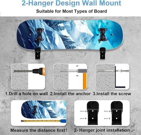 Cosmos 2 Pcs Snowboard Wall Mount Display Rack Horizontal Skateboard Wall Rack Skateboard Display Hanger Holder Clip, 2-Layer Acrylic Hanger for Storing Helmet & Knee Pad in Room Garage in Saudi Arabia