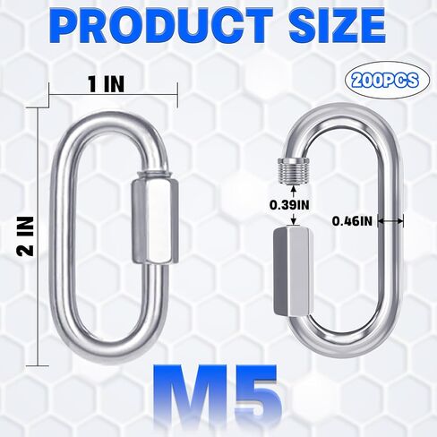 30-Pack M10 Quick Links Screw, 4Inch Threaded Quick Chain Link Connectors, 3/8" Heavy Duty Locking Carabiners, 2000 LBS Capacity Anti-Rust Chain Hooks for Towing, Swings, Shade Sails and Bird Toys in Saudi Arabia