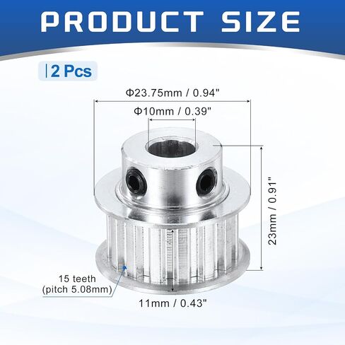 MECCANIXITY 2 Pcs Aluminium Timing Pulley, XL 15 Teeth 10mm Bore Synchronous Wheel Timing Belt Pulley 5.08mm Pitch 11mm Slot Width for Belt, CNC Machine, 3D Printer in Saudi Arabia