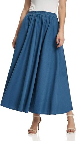 Soojun Women's Solid Cotton Linen Retro Vintage A-line Long Flowy Skirts in Saudi Arabia