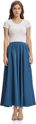 Soojun Women's Solid Cotton Linen Retro Vintage A-line Long Flowy Skirts in Saudi Arabia
